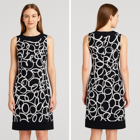 ALYX Dress Women's Size 6 Sleeveless Black White Mod Circle Print Career - Picture 1 of 7